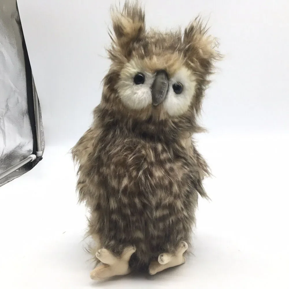 Hansa Young Brown Owl Fuzzy Realistic 9” Plush Toy Head Spins